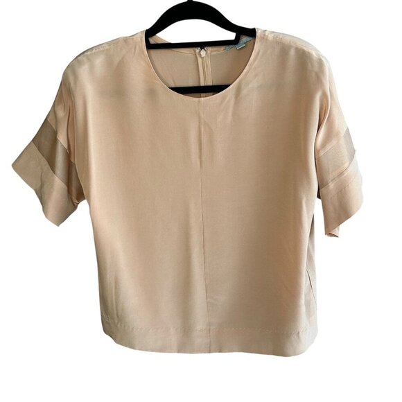 COS 100% Silk Blush Apricot Sheer Panels Short Sleeve Blouse Size 6 - Picture 1 of 7